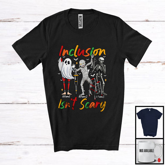 MacnyStore - Personalized Inclusion Isn't Scary; Scary Halloween Skeleton; Custom Name SLP Sped Teacher T-Shirt