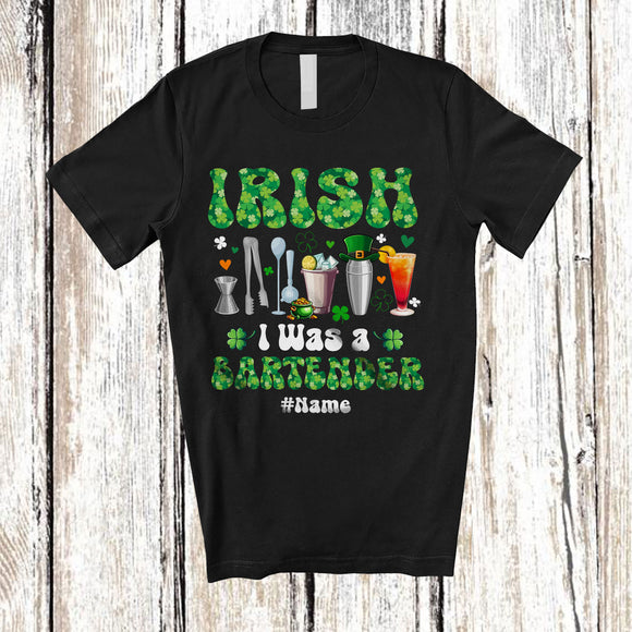 MacnyStore - Personalized Irish I Was A Bartender; Joyful St. Patrick's Day Shamrocks; Custom Name Job T-Shirt