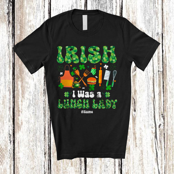 MacnyStore - Personalized Irish I Was A Lunch Lady; Joyful St. Patrick's Day Shamrocks; Custom Name Job T-Shirt