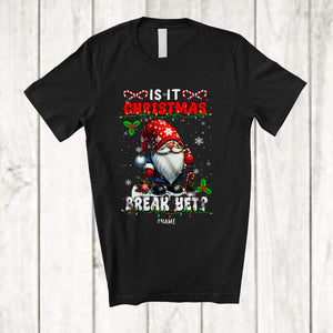 MacnyStore - Personalized Is It Christmas Break Yet; Joyful X-mas Lights Gnome; Vacation Custom Name Teacher T-Shirt