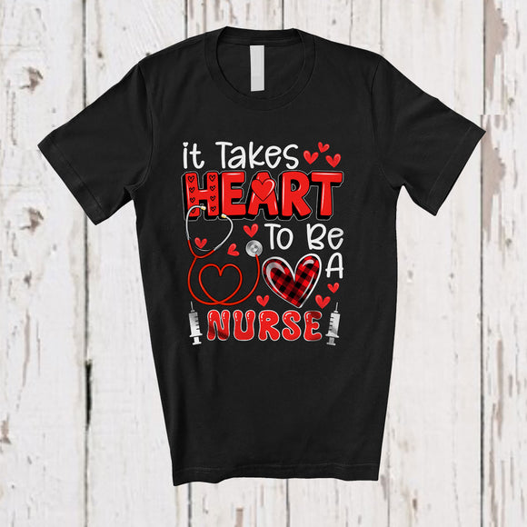 MacnyStore - Personalized It Takes Heart To Be A Nurse; Amazing Valentine Plaid Custom Name Jobs T-Shirt