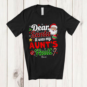 MacnyStore - Personalized It Was My Aunt's Fault; Joyful Christmas Santa Face Plaid; Custom Name Family T-Shirt