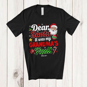 MacnyStore - Personalized It Was My Grandma's Fault; Joyful Christmas Santa Face Plaid; Custom Name Family T-Shirt