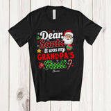 MacnyStore - Personalized It Was My Grandpa's Fault; Joyful Christmas Santa Face Plaid; Custom Name Family T-Shirt