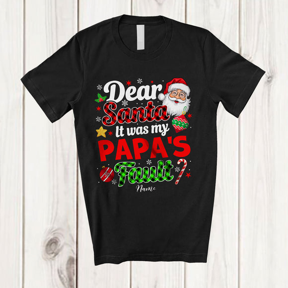 MacnyStore - Personalized It Was My Papa's Fault; Joyful Christmas Santa Face Plaid; Custom Name Family T-Shirt