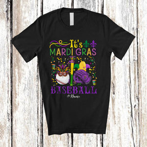 MacnyStore - Personalized It's Mardi Gras Baseball; Lovely Beads Custom Name Baseball Player; Family T-Shirt