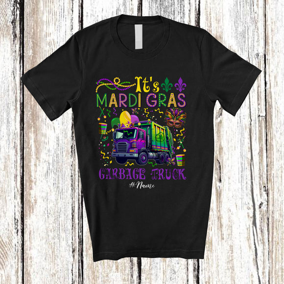 MacnyStore - Personalized It's Mardi Gras Garbage Truck; Lovely Beads Custom Name Garbage Truck Driver T-Shirt