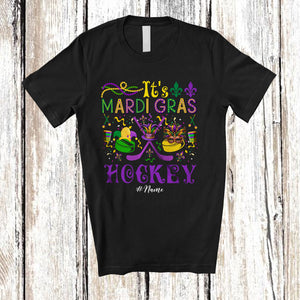 MacnyStore - Personalized It's Mardi Gras Hockey; Lovely Beads Custom Name Hockey Player; Family T-Shirt