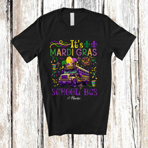 MacnyStore - Personalized It's Mardi Gras School Bus; Lovely Beads Custom Name School Bus Driver; Family T-Shirt