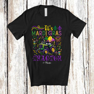 MacnyStore - Personalized It's Mardi Gras Tractor; Lovely Beads Custom Name Tractor Driver; Family T-Shirt