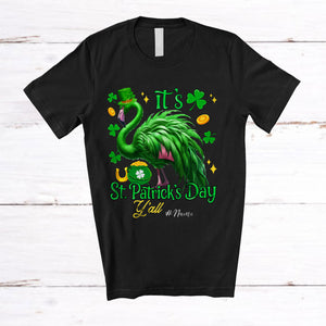 MacnyStore - Personalized It's St. Patrick's Day Y'all; Amazing Custom Name Leprechaun Flamingo; Shamrocks T-Shirt