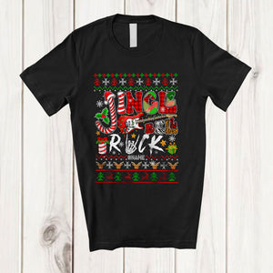 MacnyStore - Personalized Jingle Bell Rock; Joyful Christmas Sweater Skeleton Hand; Custom Name Guitar T-Shirt