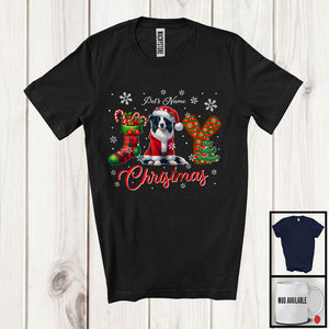 MacnyStore - Personalized Joy Christmas, Lovely Custom Name Santa Border Collie, X-mas Sock Snowing T-Shirt