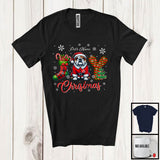 MacnyStore - Personalized Joy Christmas, Lovely Custom Name Santa Bulldog, X-mas Sock Tree Snowing T-Shirt