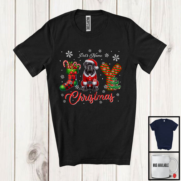 MacnyStore - Personalized Joy Christmas, Lovely Custom Name Santa Cane Corso, X-mas Sock Snowing T-Shirt