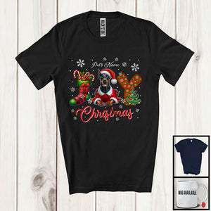 MacnyStore - Personalized Joy Christmas, Lovely Custom Name Santa Dobermann, X-mas Sock Snowing T-Shirt