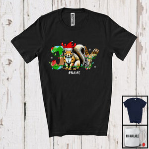 MacnyStore - Personalized Joy; Amazing Christmas Lights Custom Name Squirrel Reindeer Santa; Leopard Plaid T-Shirt