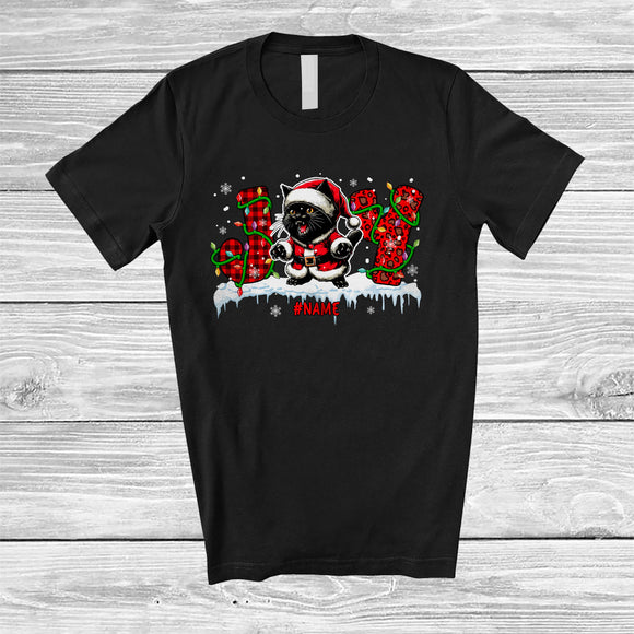 MacnyStore - Personalized Joy; Amusing Christmas Leopard Plaid Custom Name Cat Santa; Animal Lover T-Shirt