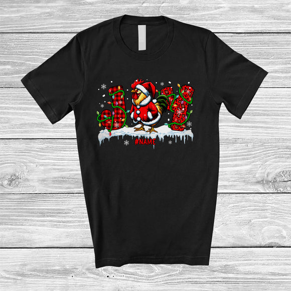 MacnyStore - Personalized Joy; Amusing Christmas Leopard Plaid Custom Name Chicken Santa; Animal Lover T-Shirt