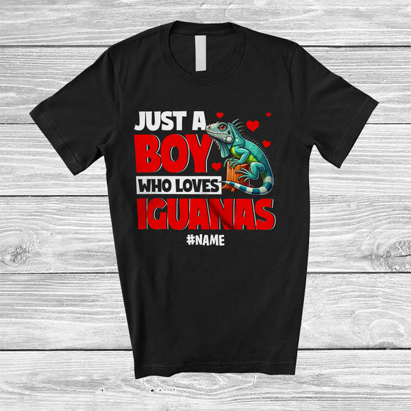 MacnyStore - Personalized Just A Boy Who Loves Iguanas; Fantastic Valentine Hearts Custom Name Iguanas Animal T-Shirt