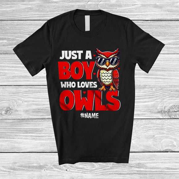 MacnyStore - Personalized Just A Boy Who Loves Owls; Fantastic Valentine Hearts Custom Name Owls Animal T-Shirt