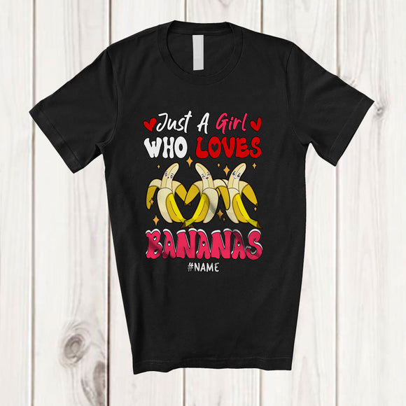 MacnyStore - Personalized Just A Girl Who Loves Bananas; Adorable Hearts Banana; Custom Name Family T-Shirt