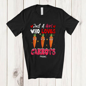 MacnyStore - Personalized Just A Girl Who Loves Carrots; Adorable Hearts Carrot; Custom Name Family T-Shirt