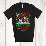 MacnyStore - Personalized Just A Girl Who Loves Chickens Cows; Cheerful Christmas Custom Name Farmer; Snow T-Shirt