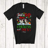 MacnyStore - Personalized Just A Girl Who Loves Chickens Ducks; Cheerful Christmas Custom Name Farmer; Snow T-Shirt