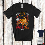 MacnyStore - Personalized Just A Girl Who Loves Fall; Adorable Custom Name Bearded Dragon; Fall Plaid Sunflowers T-Shirt