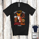 MacnyStore - Personalized Just A Girl Who Loves Fall; Adorable Custom Name Fox; Fall Plaid Sunflowers T-Shirt