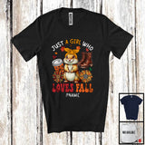 MacnyStore - Personalized Just A Girl Who Loves Fall; Adorable Custom Name Gopher; Fall Plaid Sunflowers T-Shirt