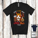 MacnyStore - Personalized Just A Girl Who Loves Fall; Adorable Custom Name Guinea Pig; Fall Plaid Sunflowers T-Shirt