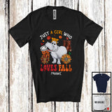 MacnyStore - Personalized Just A Girl Who Loves Fall; Adorable Custom Name Hippo; Fall Plaid Sunflowers T-Shirt