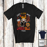 MacnyStore - Personalized Just A Girl Who Loves Fall; Adorable Custom Name Opossum; Fall Plaid Sunflowers T-Shirt