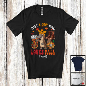 MacnyStore - Personalized Just A Girl Who Loves Fall; Adorable Custom Name Platypus; Fall Plaid Sunflowers T-Shirt