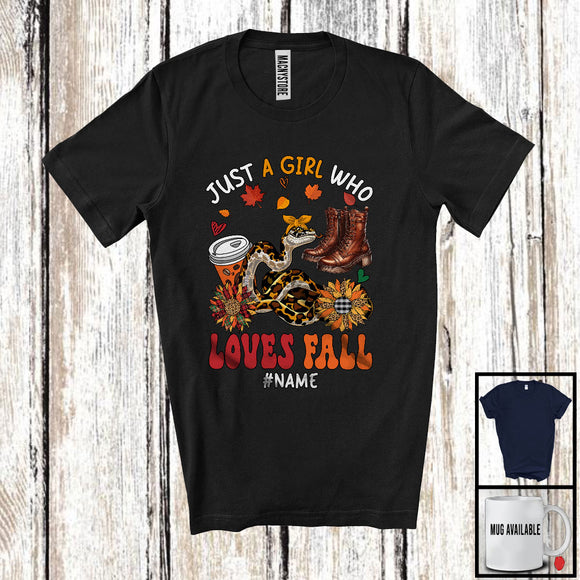 MacnyStore - Personalized Just A Girl Who Loves Fall; Adorable Custom Name Python; Fall Plaid Sunflowers T-Shirt