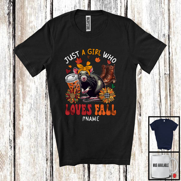 MacnyStore - Personalized Just A Girl Who Loves Fall; Adorable Custom Name Rat; Fall Plaid Sunflowers T-Shirt