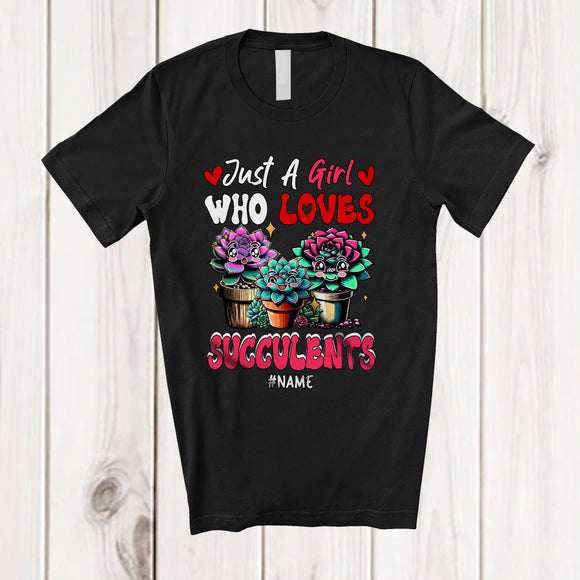 MacnyStore - Personalized Just A Girl Who Loves Succulents; Adorable Hearts Succulents; Custom Name Family T-Shirt