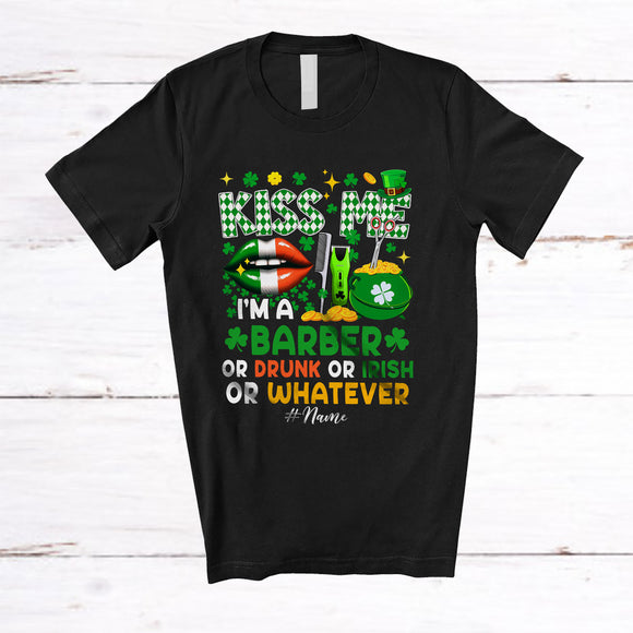 MacnyStore - Personalized Kiss Me I'm A Barber Or Drunk; Joyful St. Patrick's Day Lips; Custom Name Jobs T-Shirt