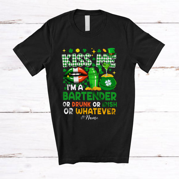 MacnyStore - Personalized Kiss Me I'm A Bartender Or Drunk; Joyful St. Patrick's Day Lips; Custom Name Jobs T-Shirt