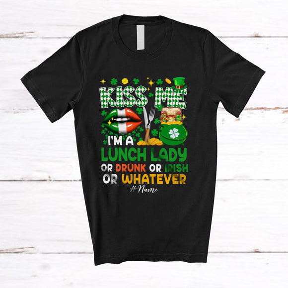 MacnyStore - Personalized Kiss Me I'm A Lunch Lady Or Drunk; Joyful St. Patrick's Day Lips; Custom Name Jobs T-Shirt