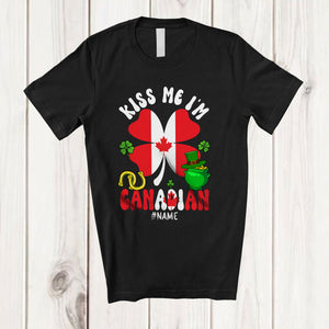 MacnyStore - Personalized Kiss Me I'm Canadian; Fantastic St. Patrick's Day Custom Name Canadian Flag Shamrock T-Shirt