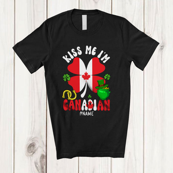 MacnyStore - Personalized Kiss Me I'm Canadian; Fantastic St. Patrick's Day Custom Name Canadian Flag Shamrock T-Shirt