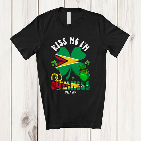 MacnyStore - Personalized Kiss Me I'm Guyanese; Fantastic St. Patrick's Day Custom Name Guyanese Flag Shamrock T-Shirt