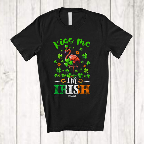 MacnyStore - Personalized Kiss Me I'm Irish; Fantastic St. Patrick's Day Custom Name Flamingo Shamrock; Family T-Shirt