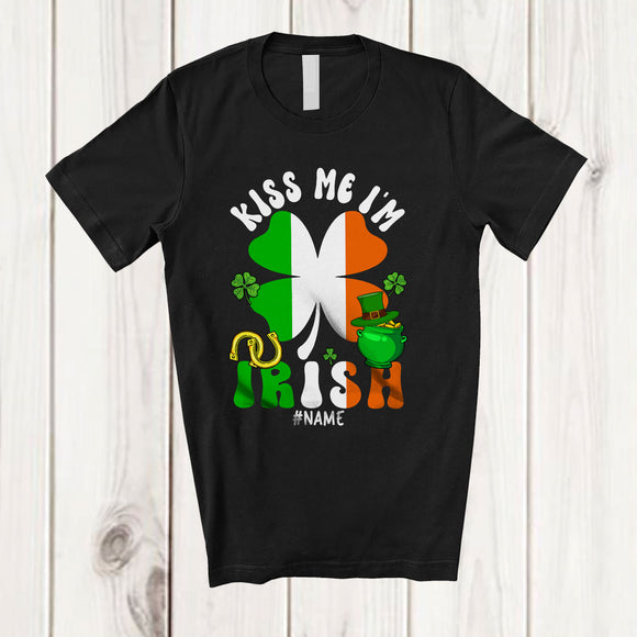 MacnyStore - Personalized Kiss Me I'm Irish; Fantastic St. Patrick's Day Custom Name Irish Flag Shamrock T-Shirt