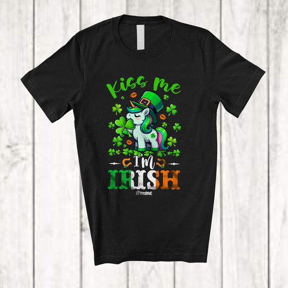 MacnyStore - Personalized Kiss Me I'm Irish; Fantastic St. Patrick's Day Custom Name Unicorn Shamrock; Family T-Shirt