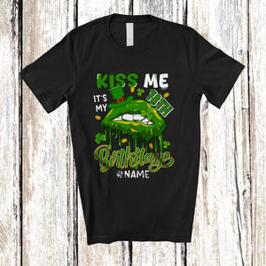 MacnyStore - Personalized Kiss Me It's My 18th Birthday; Lovely Custom Name 18 Years Old; St. Patrick's Day Lips T-Shirt