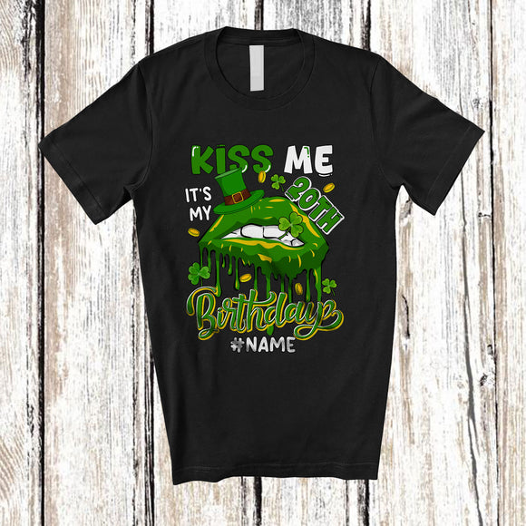 MacnyStore - Personalized Kiss Me It's My 20th Birthday; Lovely Custom Name 20 Years Old; St. Patrick's Day Lips T-Shirt